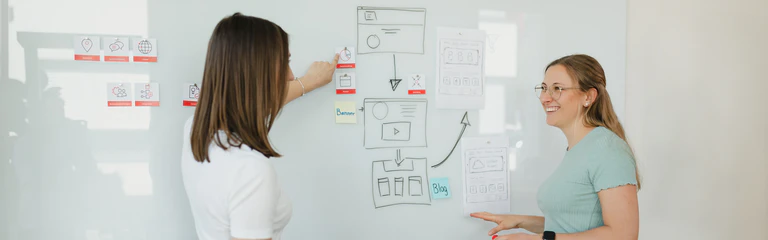 Mitarbeiter arbeiten am Whiteboard